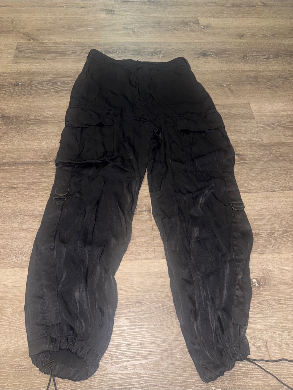 ZARA HIGH-WAIST SATIN CARGO TROUSERS PANT BLACK 7941/934